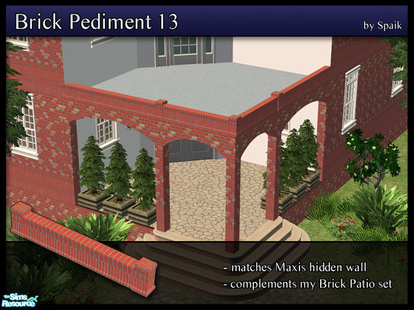 Sims 2 — Brick Pediment 13 by Spaik — Low moulding, matching Maxis walls, made to complement my Brick Patio set. Perfect