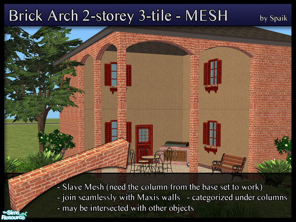 Sims 2 — Brick Arch 2-storey 3-tile - MESH by Spaik — A new arch, two stories high and 3-tiles wide. Perfect when used in