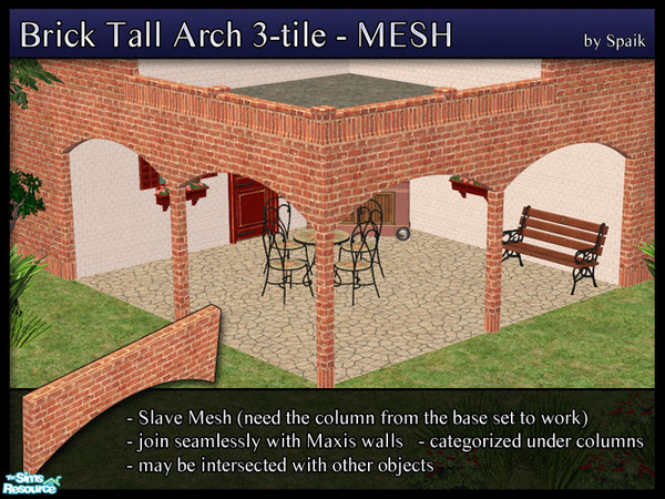 Sims 2 — Brick Arch 3-tile Tall - MESH by Spaik — A new arch, thinner and taller than the first set, 3-tiles wide. All