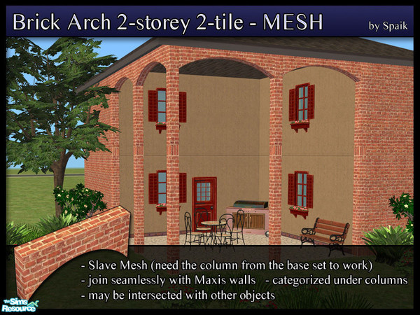 Sims 2 — Brick Arch 2-storey 2-tile - MESH by Spaik — A new arch, two stories high and 2-tiles wide. Perfect when used in