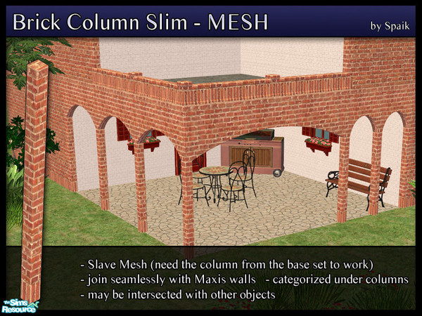 Sims 2 — Brick Column Slim - MESH by Spaik — A new 1-story column, thinner than the first one and centered on the tile