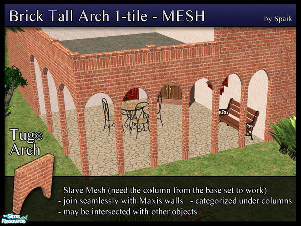 Sims 2 — Brick Arch 1-tile Tall - MESH by Spaik — A new arch, thinner and taller than the first set, 1-tile wide. All the