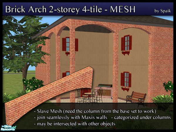 Sims 2 — Brick Arch 2-storey 4-tile - MESH by Spaik — A new arch, two stories high, and 4-tiles wide. Perfect when used