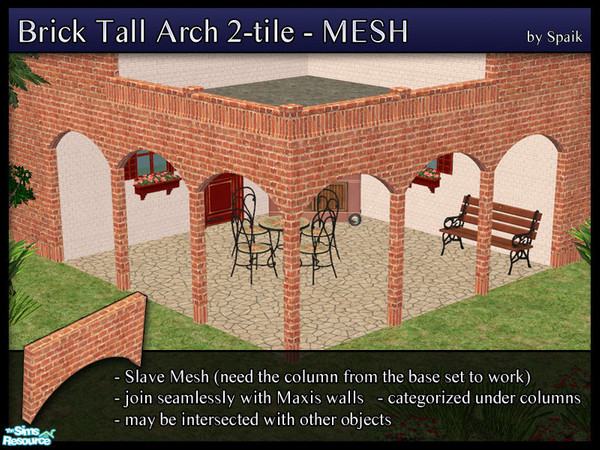 Sims 2 — Brick Arch 2-tile Tall - MESH by Spaik — A new arch, thinner and taller than the first set, 2-tiles wide. All
