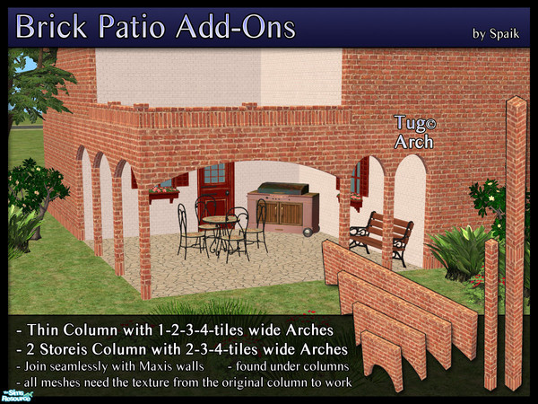 Sims 2 — Brick Patio Add-Ons Set by Spaik — 9 meshes to build an even more functional and versatile porch in your Sims