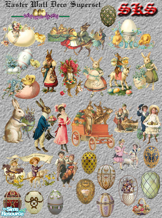 Sims 2 — Easter Wall Decorations Super Set - AL by 71robert13 — 4 Files each with a variety of decorative cutouts to hang