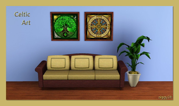 Sims 3 — Celtic Art Set by ziggy28 — A couple of Celtic art pictures of a stylisted celtic tree and a celtic compass by