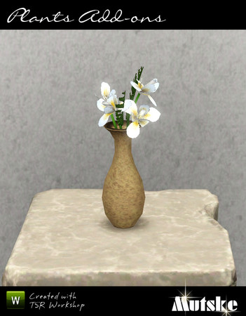 Sims 3 — Iris Vase by Mutske — 1 Recolorable part. 4 Variations. Made by Mutske@TSR. TSRAA.