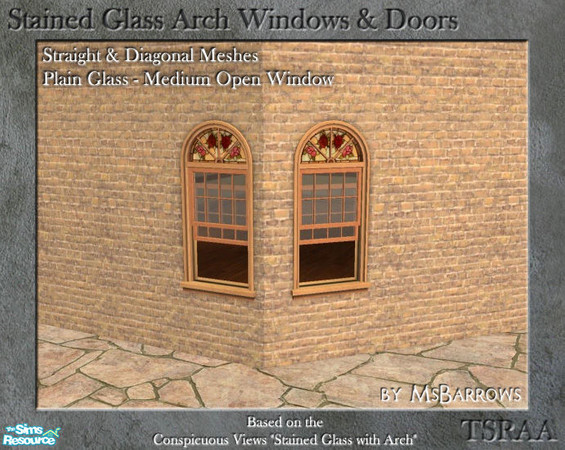 Sims 2 — Stained Glass - Plain Window Medium Open - S by MsBarrows — An open, medium height clear glass window based on