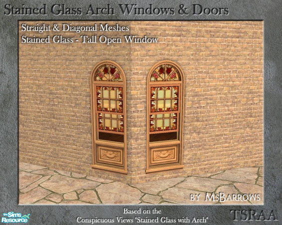 Sims 2 — Stained Glass - Window Tall Open - D by MsBarrows — An open, tall stained glass window based on the Conspicuous