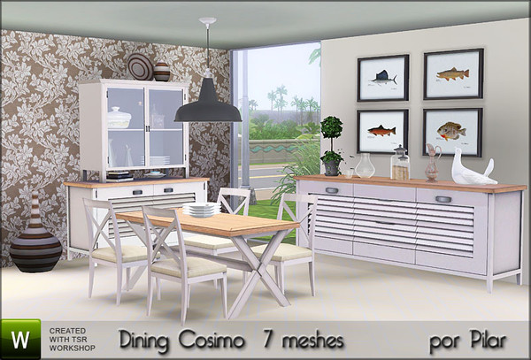 Sims 3 — Dining Cosimo by Pilar — This is a set composed of the following items: Table . chair dining . sculture vase1 .