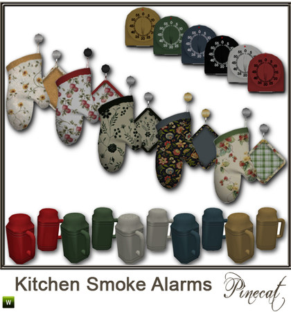 Sims 3 — Kitchen Smoke Alarms by Pinecat — Tired of the same old plastic smoke alarm? Dress up your kitchens with these