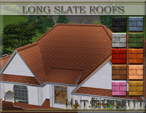 Sims 3 — Long Slate Roofs by hatshepsut — A set of vibrant roof colours with a decorative trim.