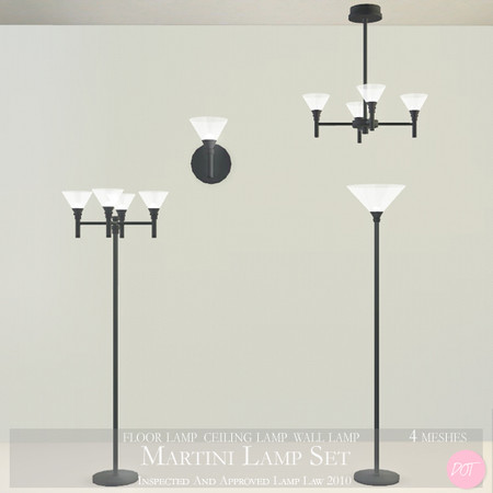 Sims 3 — Martini Lamp Set by DOT — Martini Lamp Set 4 Meshes Ceiling Wall and 2 Floor Lamps Sims 3 Lamps by DOT of The