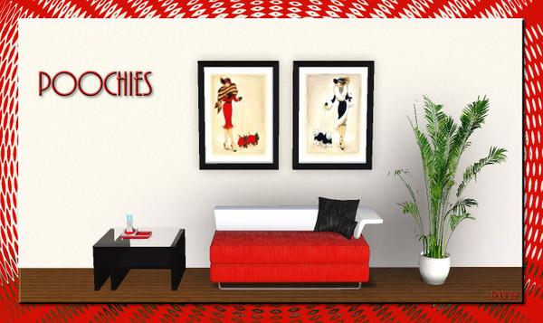 Sims 3 — Poochies by ziggy28 — Two sweet pictures of ladies walking dogs with matching frames (re-colourable in game).