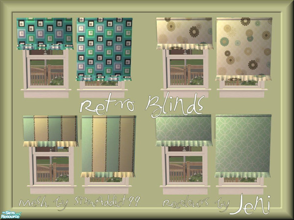 Sims 2 — Retro Blinds by jeni — \'Retro Squares\' -an aquamarine squares design and \'Retro Circles\' pale green with