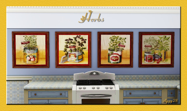 Sims 3 — Herbs by ziggy28 — A set of four herb inspired pictures for you sims kitchens. By the aritst Lisa Audit