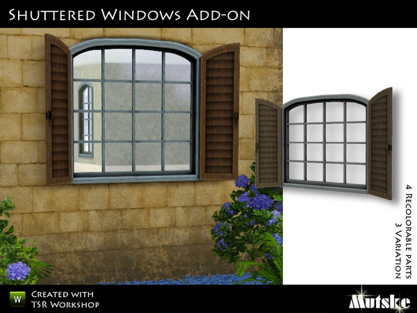 Sims 3 — Shuttered Window Wide Open 2x1 by Mutske — 4 Recolorable part. 3 Variation. Made by Mutske@TSR. TSRAA.