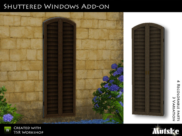 Sims 3 — Shuttered Window Closed Large 1 tile by Mutske — 4 Recolorable part. 3 Variation. Made by Mutske@TSR. TSRAA.