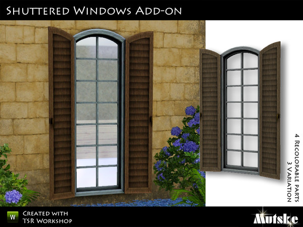Sims 3 — Shuttered Window Open Large 1 tile by Mutske — 4 Recolorable part. 3 Variation. Made by Mutske@TSR. TSRAA.