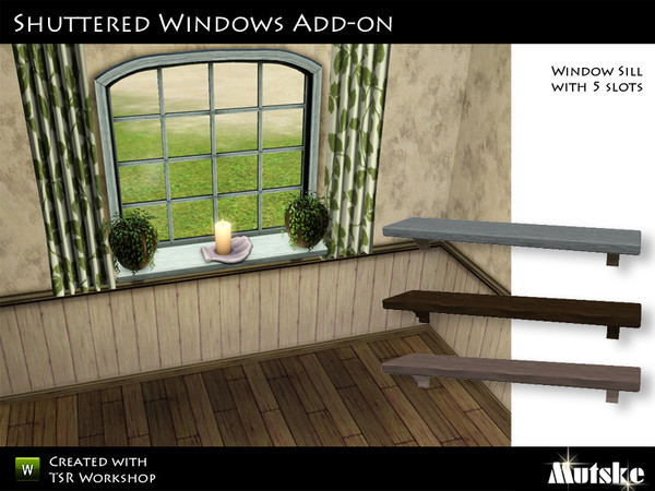 Sims 3 — Window Sill for the Shuttered Window Wide Open by Mutske — 1 Recolorable part. 3 Variations. Made by Mutske@TSR.