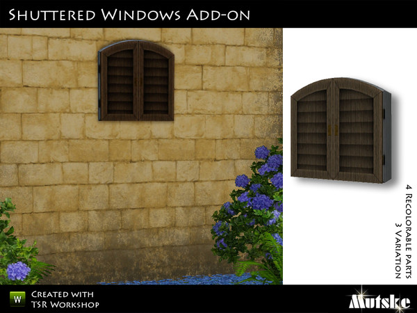 Sims 3 — Shuttered Window Small Closed 2x1 by Mutske — 4 Recolorable part. 3 Variation. Made by Mutske@TSR. TSRAA.