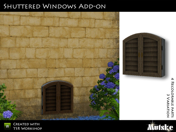 Sims 3 — Shuttered Window Small Closed Lower 2x1 by Mutske — 4 Recolorable part. 3 Variation. Made by Mutske@TSR. TSRAA.