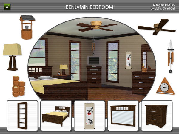 Sims 3 — Benjamin Bedroom by Living Dead Girl — Fully designable. Furniture meshes include double bed, single bed,