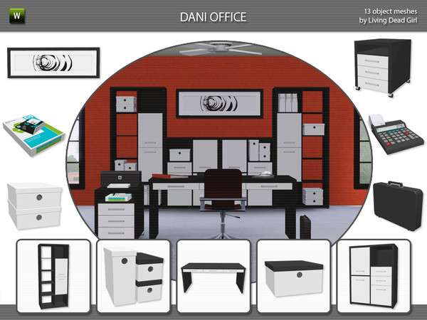 Sims 3 — Dani Office by Living Dead Girl — Fully designable, modern study. Furniture meshes include desk, wheeled cart