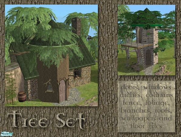 Sims 2 — Tree House Set by Cyclonesue — Make tree houses with this set of arboreal decor! Doors, fence (requires any
