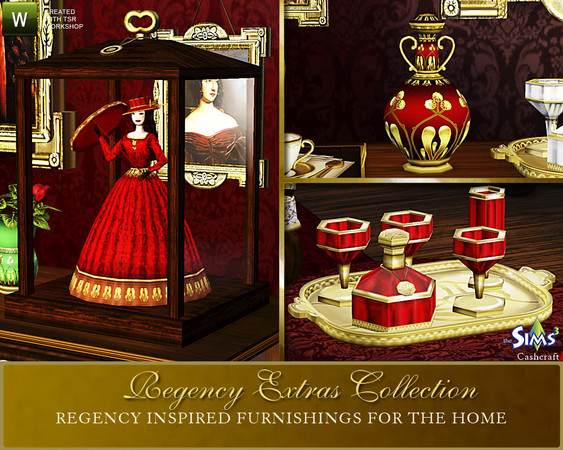 Sims 3 — Regency Extras by Cashcraft — A collection of Sims 3 English Regency furnishings and decorative objects for the