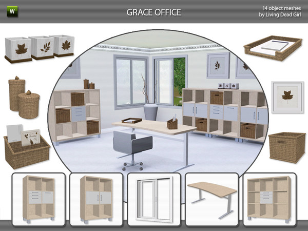 Sims 3 — Grace Office by Living Dead Girl — Fully designable study. Furniture meshes include desk, large shelving unit