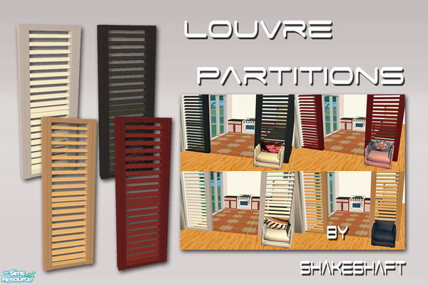 Sims 2 — Louvre Partitions by Shakeshaft — A set of 4 Louvre Partition/Fence, full wall height, add a contemporary style