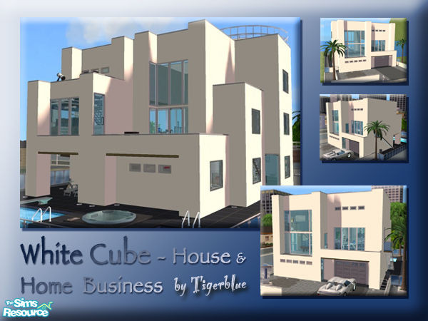 Sims 2 — White Cube Set by Tigerblue — Split-level living for entrepreneurial Sims :) A modern home business (set up as