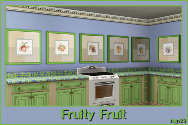 Sims 3 — Fruity Fruit by ziggy28 — A set of six fruity paintings by the artist Peggy Abrams. Cloned from the Maxis 'Lips'
