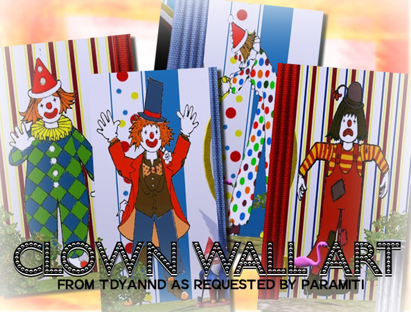 Sims 3 — Clown Wall Art by tdyannd — A set of 4 clowns that were requested by paramiti for a carnival. 