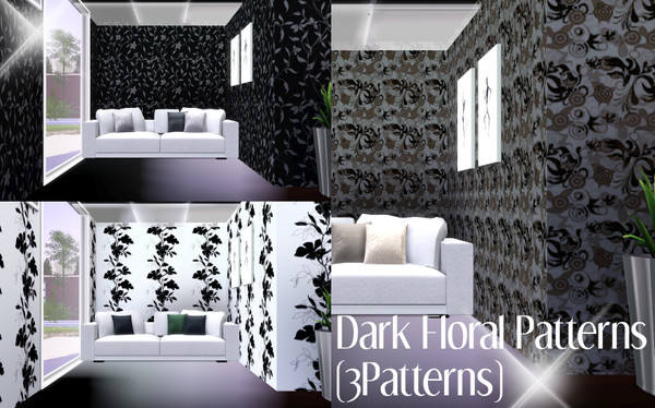 Sims 3 — Dark Floral Patterns (3Patterns) by TSR Archive — This set contains three dark floral patterns! I hope you like
