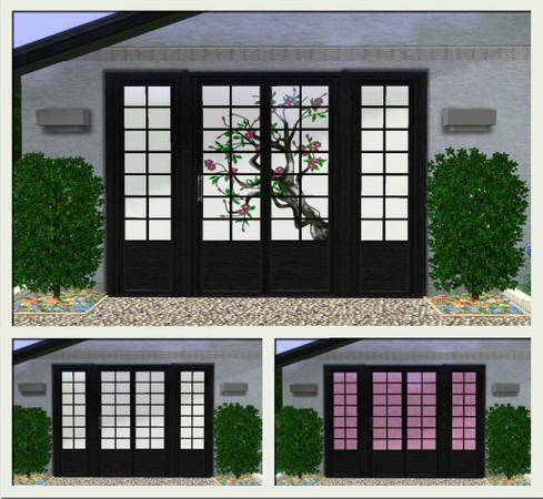 Sims 3 — Oriental Sliding Door and Matching Window by Dgandy — The Door has the Japanese Cherry Tree design with the