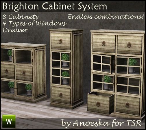 Sims 3 — Brighton Cabinet System by AnoeskaB — This new Cabinet System will let you make many different cabinet