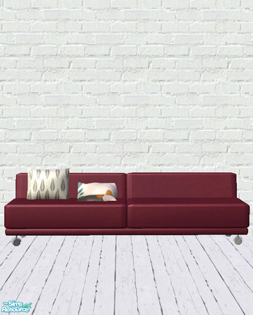 Sims 2 — Madge Sofa in Red by salixlikescake — The Madge Sofa upholstered in red, with two pillows.