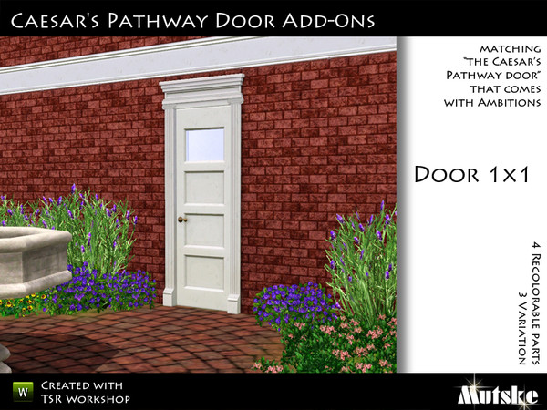 Sims 3 — Caesar's Pathway Single Door with top glass by Mutske — Matching the single version. 4 Recolorable parts. 3
