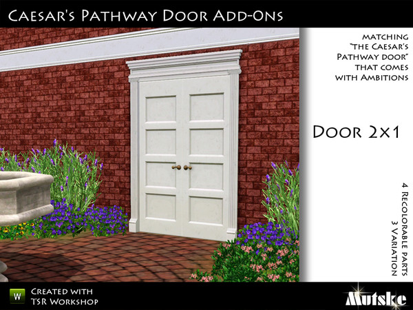 Sims 3 — Caesar's Pathway Double Door by Mutske — Matching the single version. 4 Recolorable parts. 3 Variations. Made by