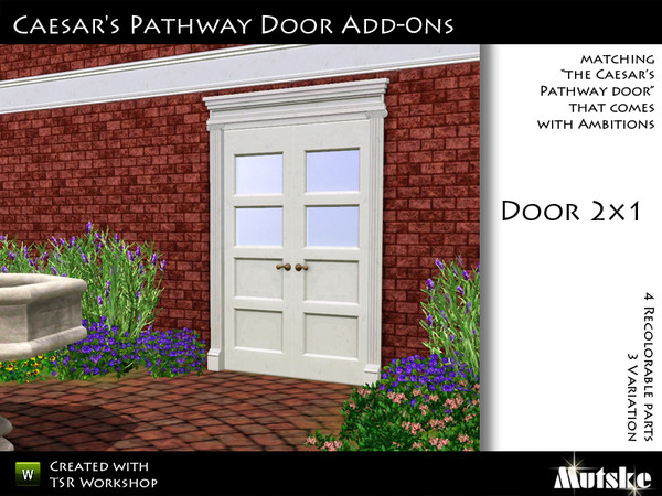 Sims 3 — Caesar's Pathway Double Door by Mutske — Matching the single version. 4 Recolorable parts. 3 Variations. Made by