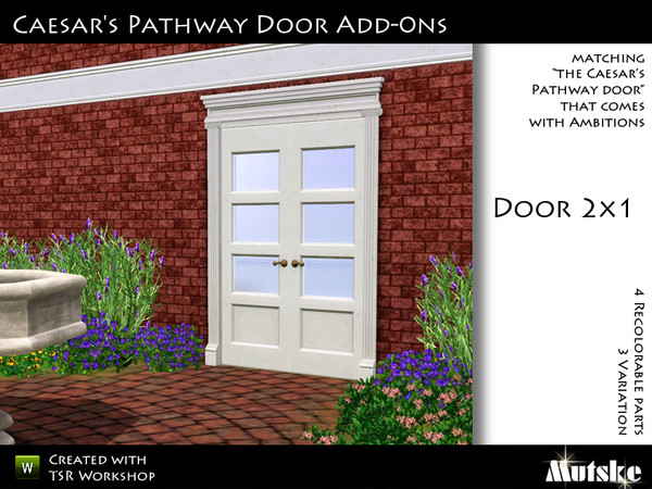 Sims 3 — Caesar's Pathway Double Door by Mutske — Matching the single version. 4 Recolorable parts. 3 Variations. Made by