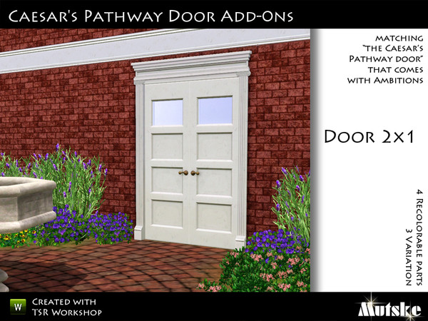 Sims 3 — Caesar's Pathway Double Door by Mutske — Matching the single version. 4 Recolorable parts. 3 Variations. Made by