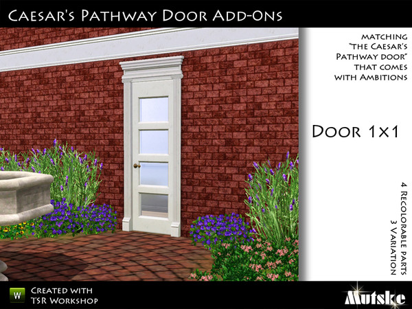Sims 3 — Caesar's Pathway Single Door with Glass by Mutske — Matching the single version. 4 Recolorable parts. 3