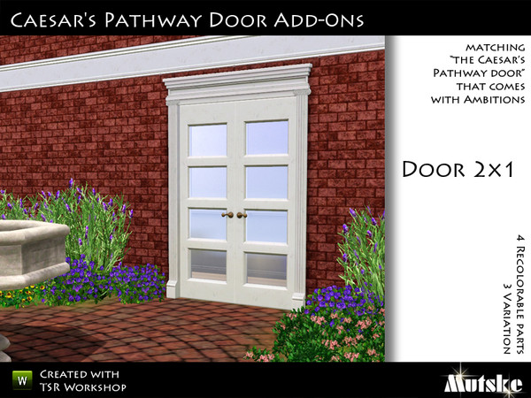 Sims 3 — Caesar's Pathway Double Door by Mutske — Matching the single version. 4 Recolorable parts. 3 Variations. Made by