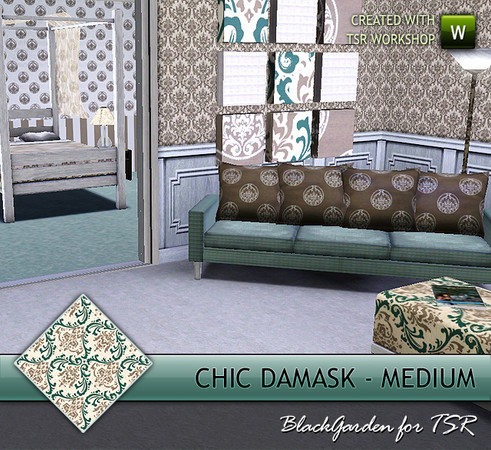 Sims 3 — Chic Damask - Medium by BlackGarden — A stylish two-tone damask print (background colour can also be adjusted)