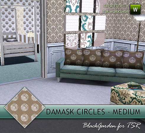 Sims 3 — Damask Circles - Medium by BlackGarden — Circles of a damask pattern on a fabric background. Found under fabrics