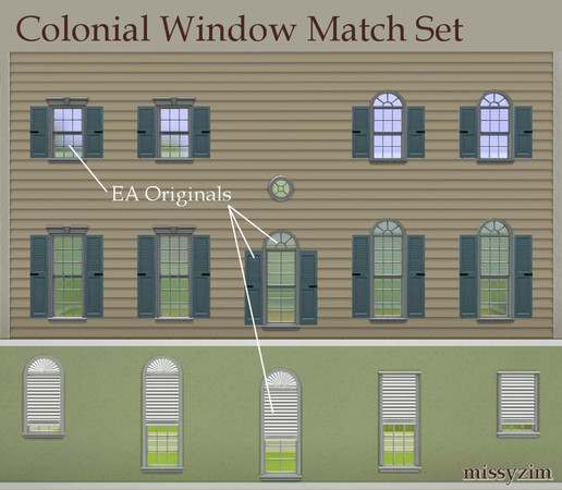 Sims 3 — Colonial Window Match Set by missyzim — A set of windows with matching curtains and shutters to go with the EA